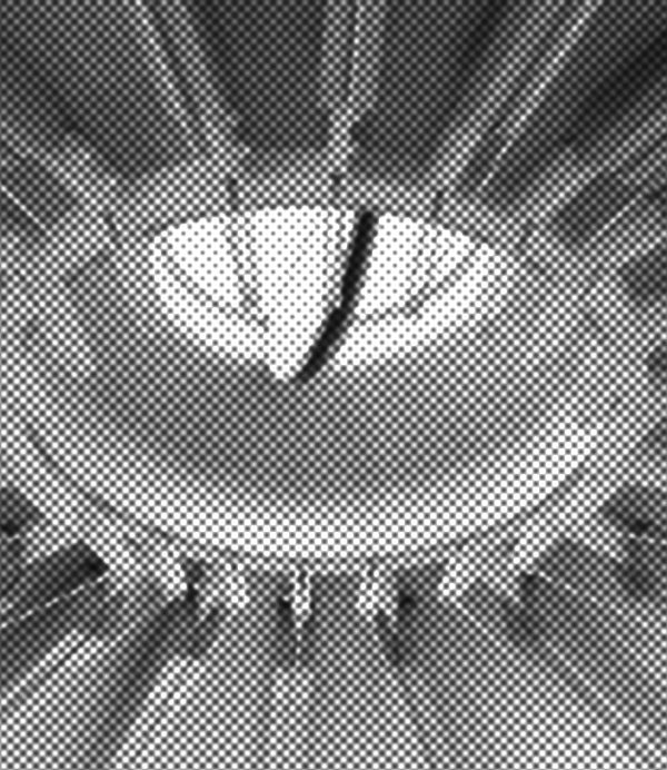 black and white detail of the ceiling on the Angela Burgess Recital Hall