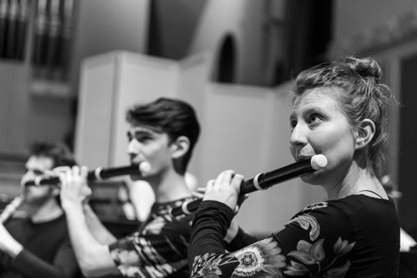 A historical flute duo in rehearsal.