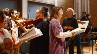 Singers and musicians perform back to back during the performance of Bachs St John Passion
