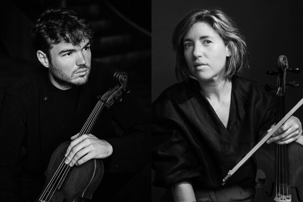 Portraits of Timothy Ridout and Ruth Gibson holding violas