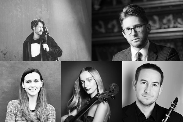 Black and white portraits of Thomas Gould, Peter Holder, Rachel Wick, Margarita Balanas and Timothy Orpen