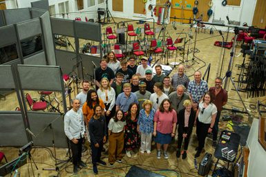 Students pose for a photo at Abbey Road Studios