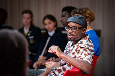 Alexis Ffrench sits in the Angela Burgess Recital Hall