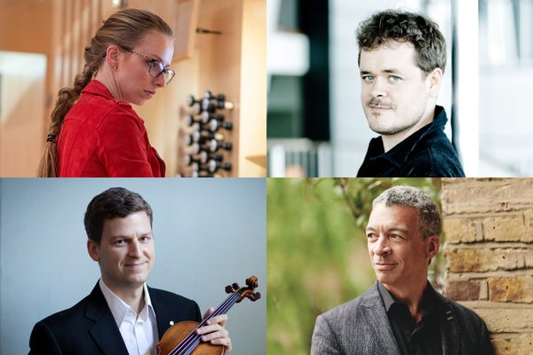 A composite image of four artists, clockwise from top left: Anna Lapwood, Benjamin Grosvenor, James Ehnes, Roderick Williams