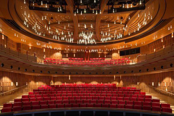 The Susie Sainsbury Theatre at the Academy, empty, as viewed from the stage