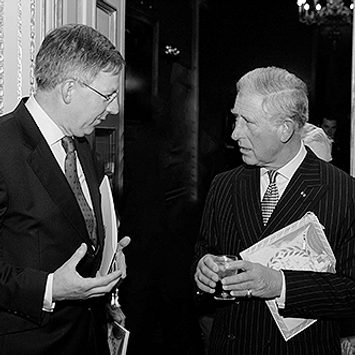 King Charles III talks to Professor Jonathan Freeman Attwood.