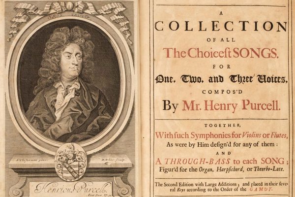 Portrait engraving of Purcell by Robert White on the cover of Orpheus Brittanicus, Britain’s Orfeo.