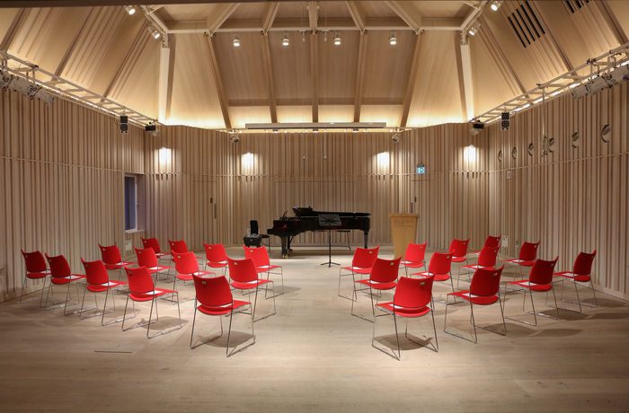 The Angela Burgess Recital Hall, empty.