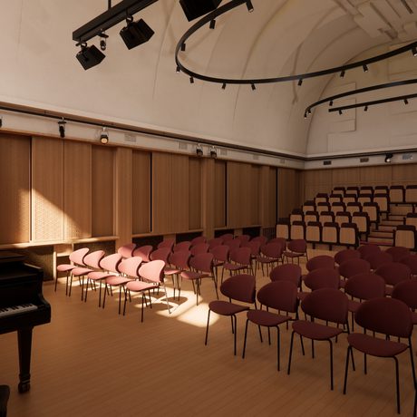 Artists rendition of an intimate recital hall space.