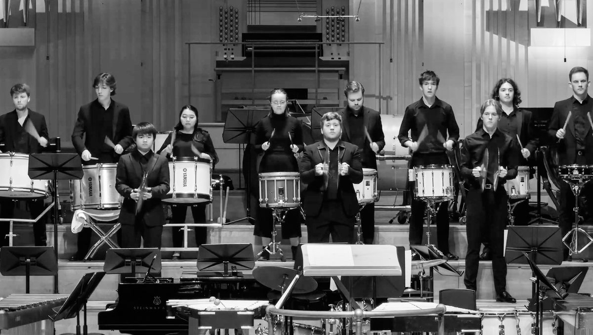 Academy Percussion students perform Michael Rareshides Sriracha.