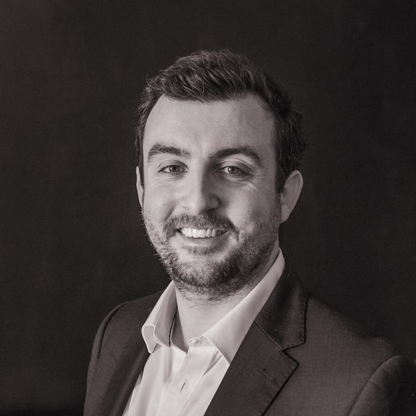 Portrait of Adam Hope (black and white).
